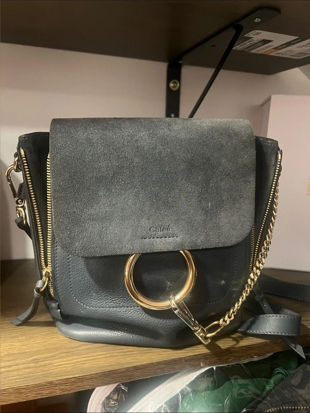 Chloé dark green Suede & Leather Crossbody with Gold Ring